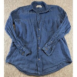 Banana Republic Mens 100% IRISH LINEN Chambray Button Casual Shirt Medium Blue